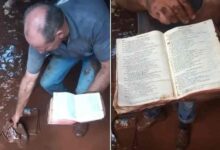 Empresario halla Biblia ‘abierta y seca’ en medio del lodo tras inundarse su negocio