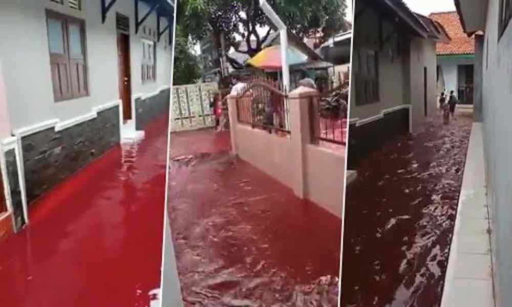 ¿Ríos de sangre? Inundación tiñe de rojo las calles en Indonesia