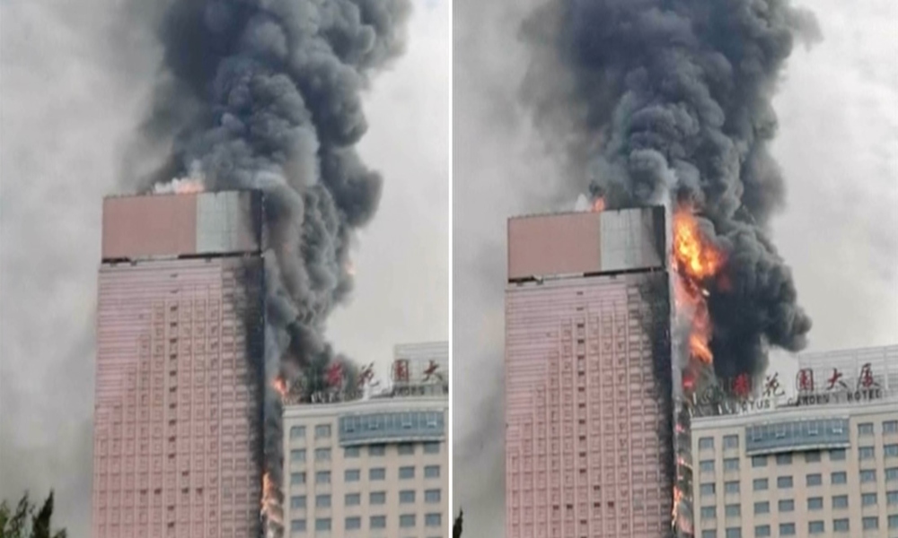 Edificio de telefonía en China se incendia completamente en poco tiempo
